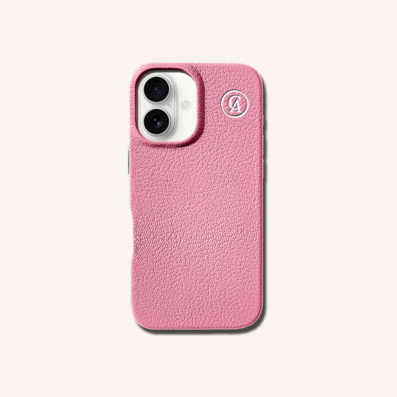 เคสหนังแท้ iPhone 16 (ไอโฟน) สีฟรามิงโก้- Genuine Leather Case iPhone 16 Flamingo Color
